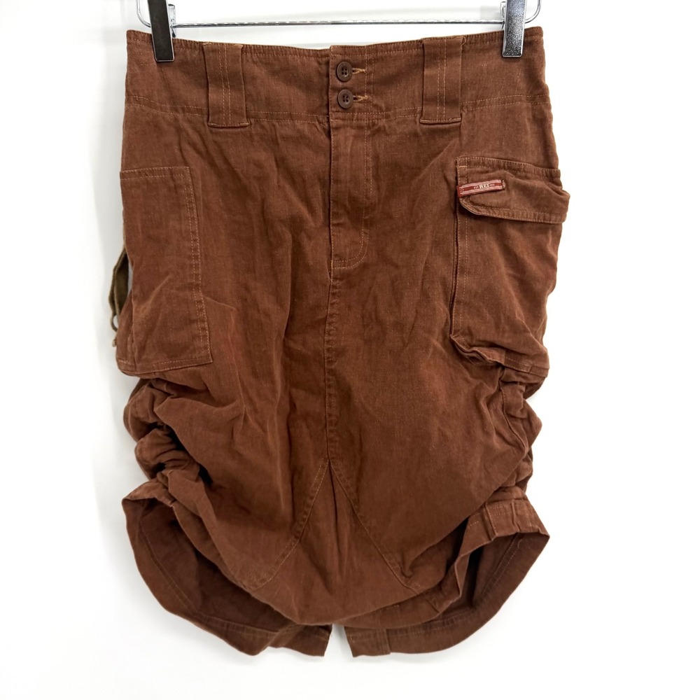Y2K REI Hemp Organic Cotton Cargo Ruched Utility Skirt Size 4 Granola Girl Brown